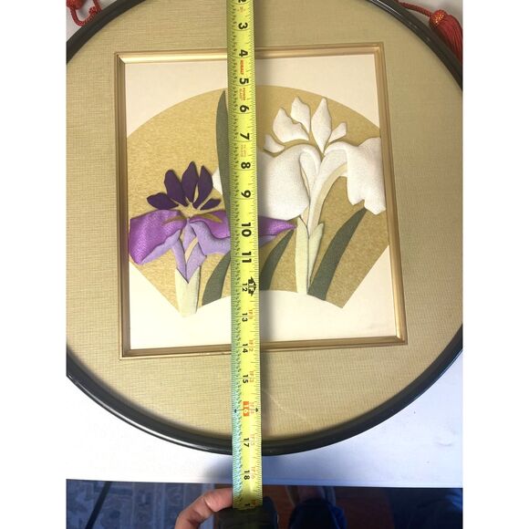 VTG Set of 2 Large Japanese Wall Art Frame 3D Silk Fabric Collage Geisha Floral - Picture 8 of 16